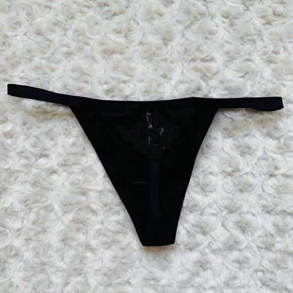 aerie black string thong tanga lace cotton underwear panties undies Small NEW - Picture 2 of 5